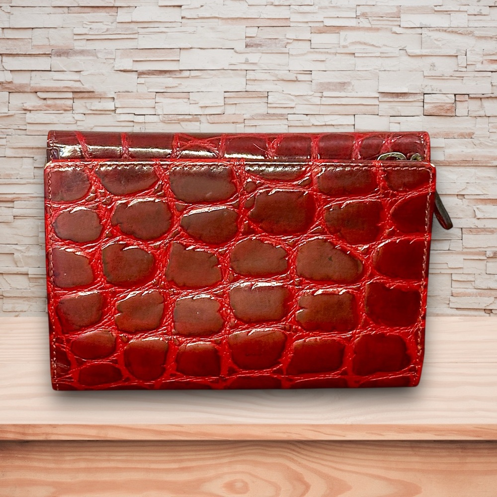 Francesco Biasia Red Croc-Embossed TriFold Wallet